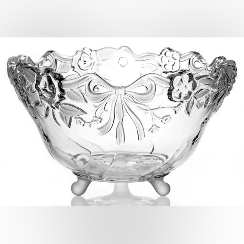 Mikasa Angelique Crystal Salad Serving Bowl with Bows & Roses, 8.5”D x 5”H